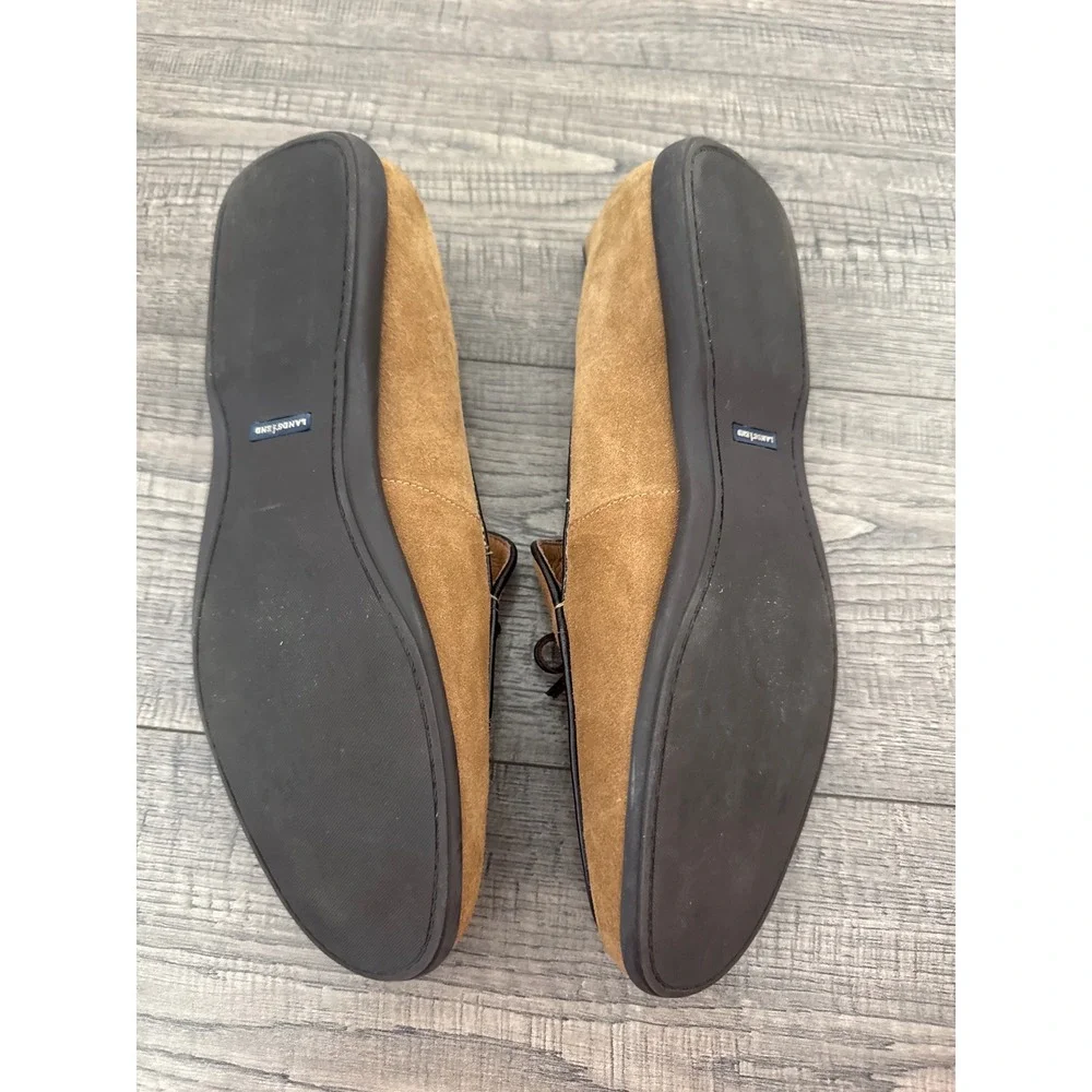 Lands End Womens Tan Suede Bow Loafers Moc Toe Flats 10B 9639S Made in Brazil
